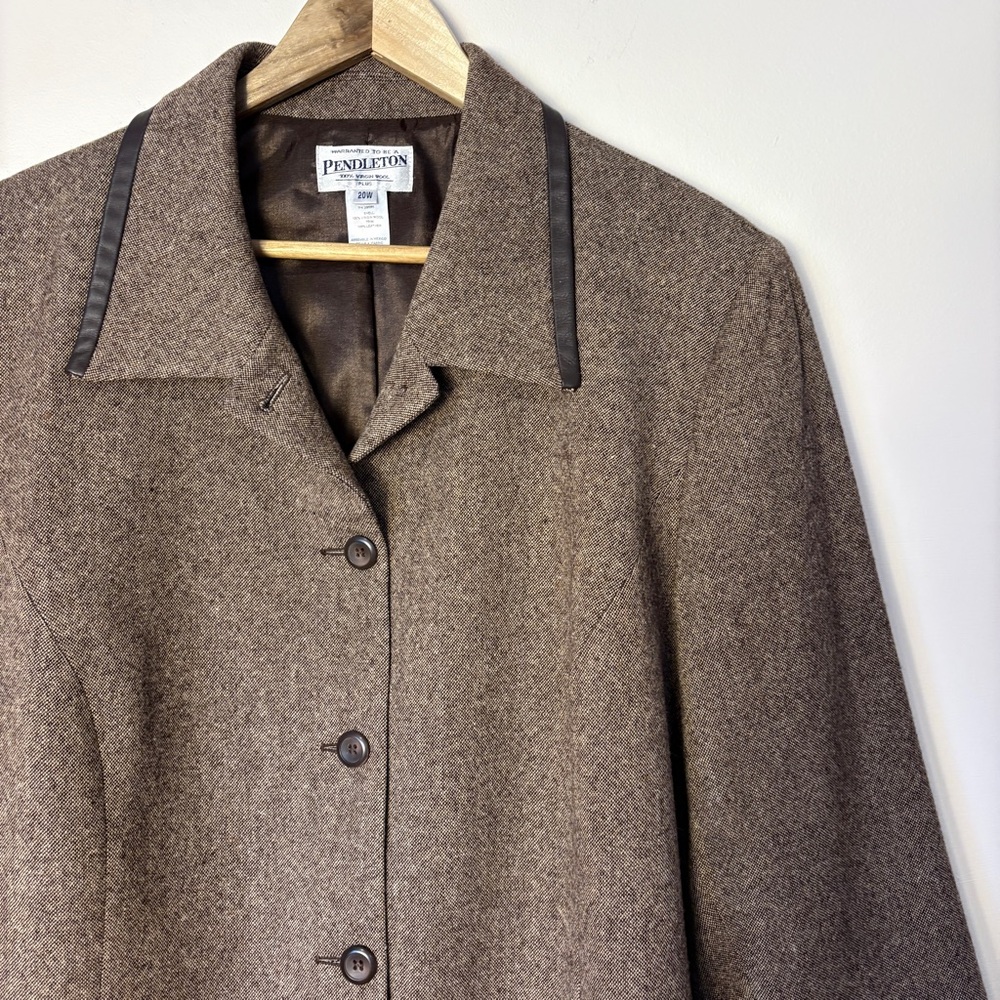 Pendleton Dark Brown Wool Blazer Jacket Leather T… - image 2